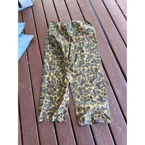 Vintage Cabelas Duck Camo Rain Pants Mens Large PVC Coated Nylon 90s Hunting